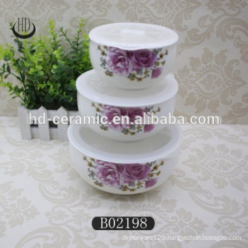 popular ceramic bowl set with lid,ceramic fresh bowl with plastic lid,bowl with design